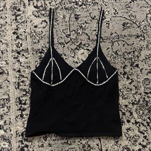 Black Rhinestone detailed soft knit Crop Top